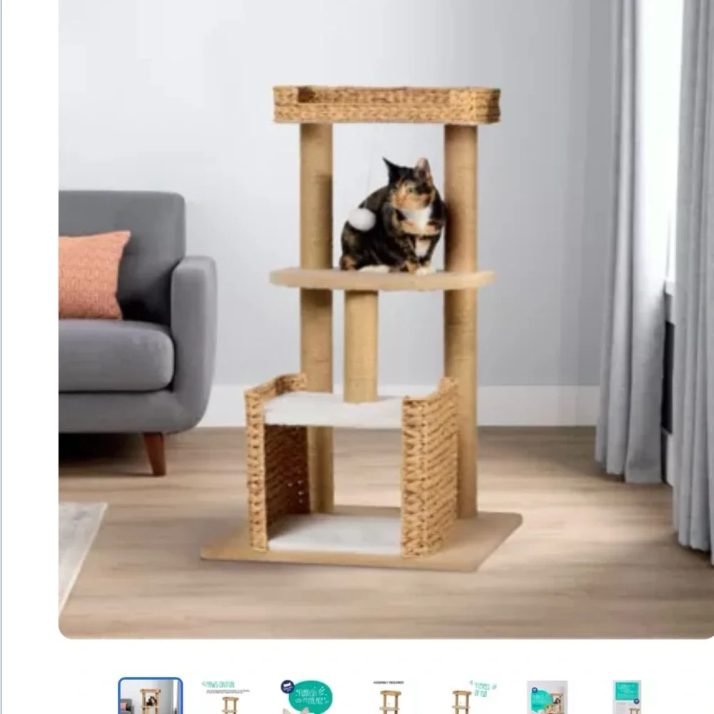 Cat Tree with Jute Posts - Cream and Brown